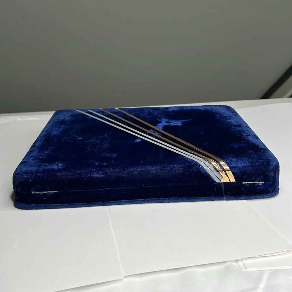 Vintage Blue Velvet 5 Celluloid Jewelry Box